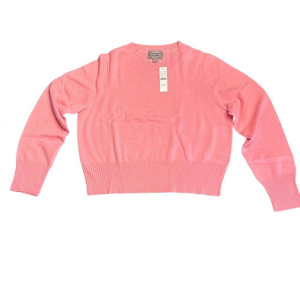J Crew Women’s Cashmere shrunken crewneck sweater cropped soft pink Size L NWT